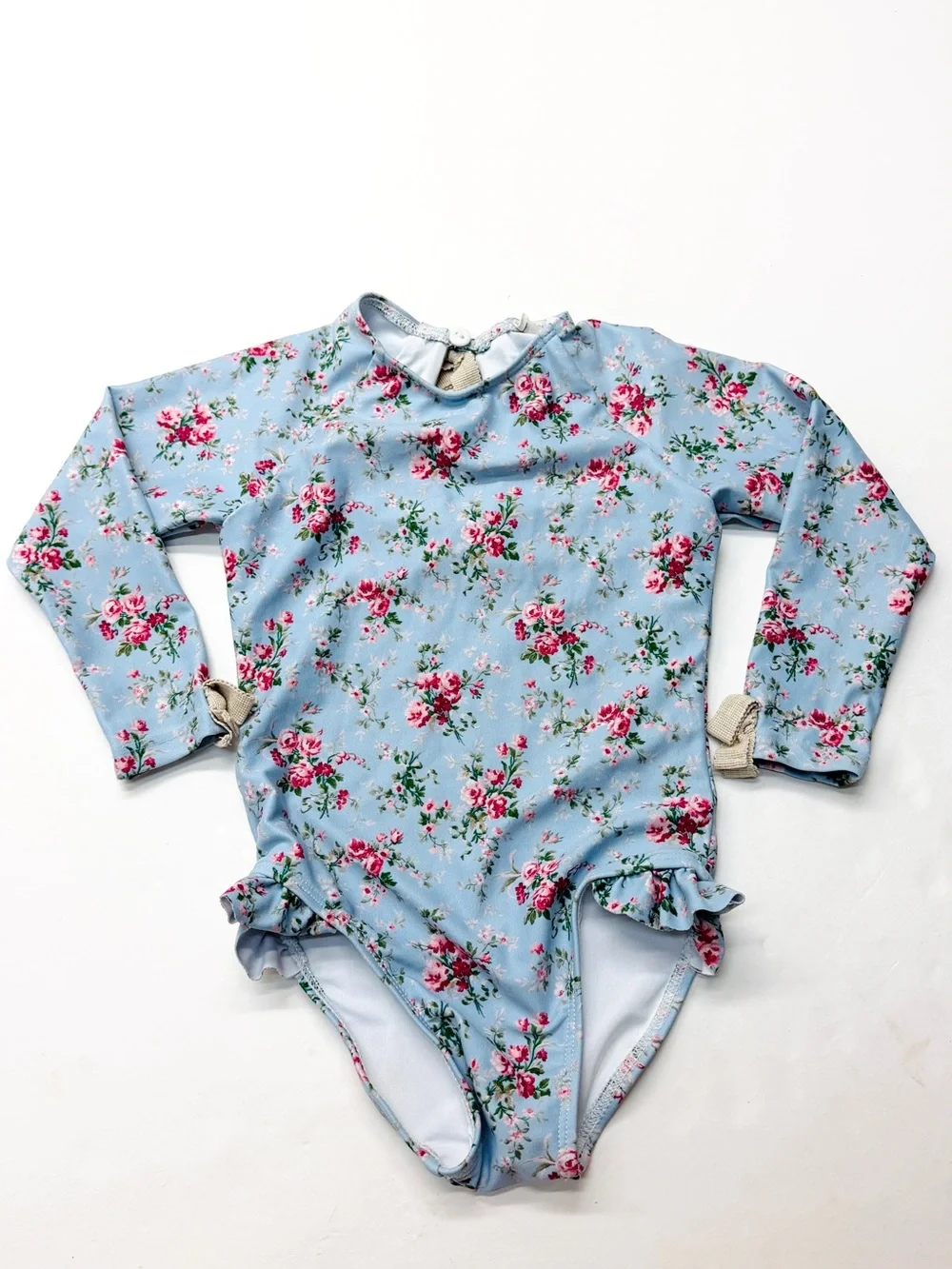 Minnow x Brock Collection Floral Long-Sleeve One-Piece Swimsuit Rashguard Blue